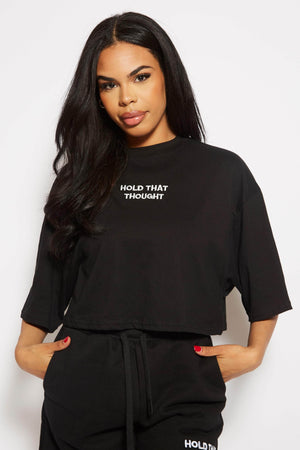 Black Hold That Thought Oversize-Crop-T.Shirt