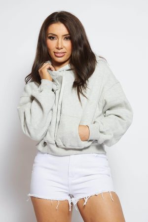 Grey Crop Basic Hoodie