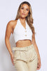 White Buttoned Detail Halter Neck Top