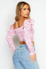 Pink Ditsy Floral Shoulder Tie Crop Blouse