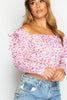 Pink Ditsy Floral Shoulder Tie Crop Blouse