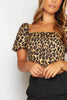 Leopard Printed Puff Sleeve Corset