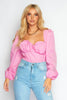 Pink Ruched Bustier Contrast Long Sleeve Bodysuit