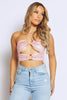 Pink Glitter Cut Out Halter Neck Top