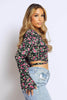 Black Floral Long Sleeve Wrap Crop Top