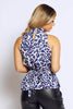 Blue Leopard Halter Neck Blouse