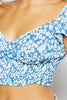 Blue Ditsy Floral Wrap Crop Top with Shirred Hem