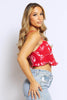 Red Floral Bustier Crop Ruffle Cami Top