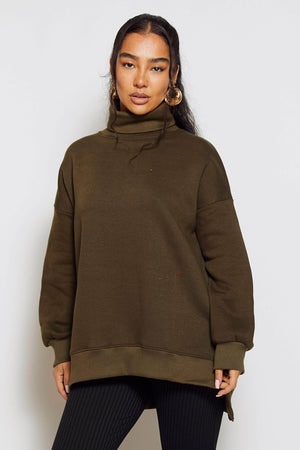 Khaki Oversize Roll Neck Sweatshirt