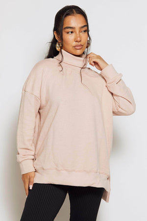 Pink Oversize Roll Neck Sweatshirt