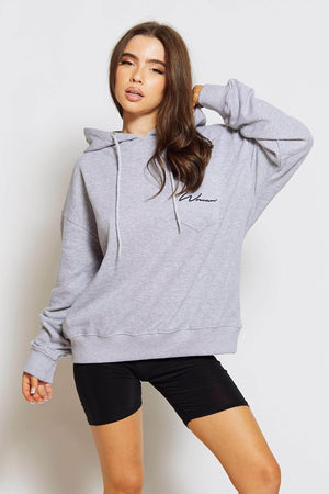 Grey Oversize Logo Pocket Hoodie