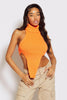 Neon Orange Chunky Polo Knit Backless Dip Hem Top