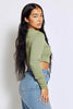 Sage Rib Underbust Detail Long Sleeve Crop Top