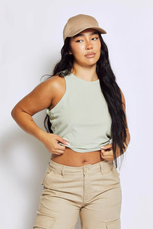 Sage Rib Racer Crop Vest Top