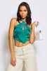 Emerald Satin Cross Over Halter Neck Crop Top