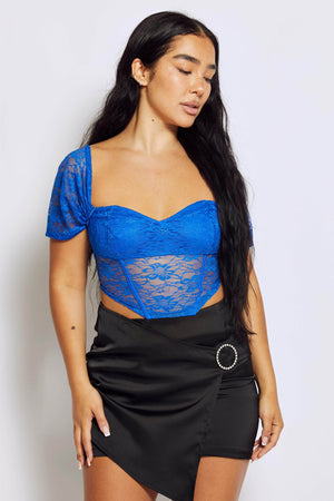 Cobalt Lace Bardot Corset Crop Top