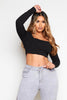 Black Square Neck Panelled Crop Top