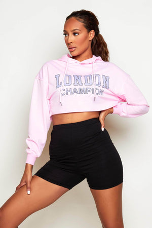 Pink Cropped London Champion Hoodie