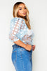 Blue Check Organza Puff Sleeve Top