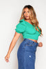 Green Puff Sleeve Crop Top