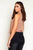 Brown Stripe High Neck Sleeveless Crop Top