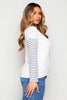 White Casual Top with Stripe Sleeves