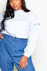 Light Blue Checked Oversize Ruffle Blouse