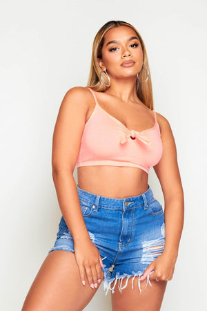 Coral Front Knot Crop Cami