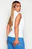 White Shoulder Pad Sleeveless High Neck Top