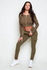 Khaki Ribbed Casual Hook Eye Crop Top