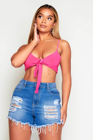 Hot Pink Slinky Tie Front Bralet