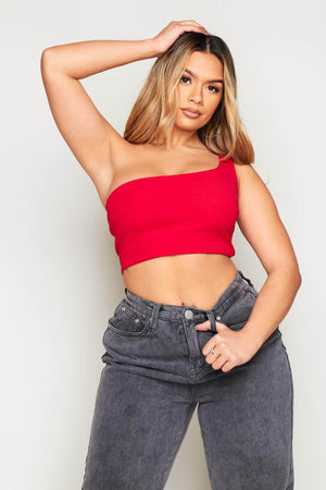 Red One Shoulder Crop Top