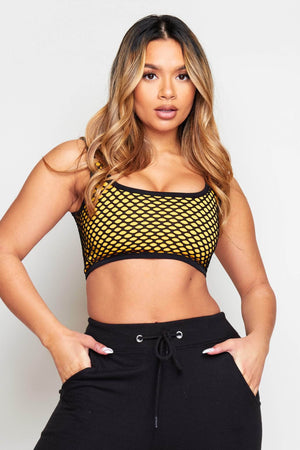 Black & Yellow Fishnet Crop Cami