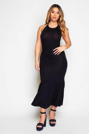 Black Jersey Halter Neck Maxi Dress