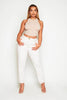 Nude Ribbed Racer Crop Top with Seam Detail