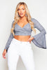 Grey Crop Checked Wrap Top with Flute Sleeves