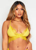 Yellow Ribbed Bra with Lace Detailing