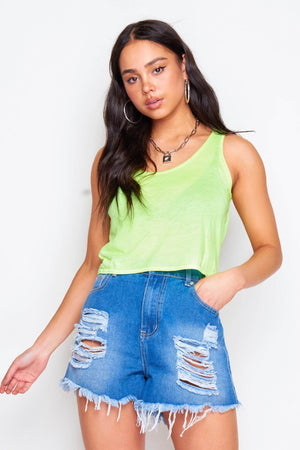 Neon Green Sleeveless Jersey Crop Top