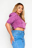 Purple Polkadot Cut Out Tie Back Crop Blouse