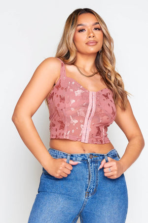 Rose Butterfly Embroidered Net Corset Top