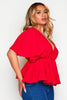 Red Crepe V Neck Peplum Blouse