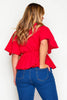 Red Crepe V Neck Peplum Blouse