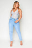 Sky Blue Lace Cross Over Strappy Bodysuit