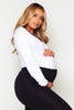 Maternity White Long Sleeve Top with Leopard Trim