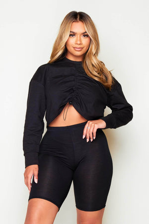 Black Front Ruched Crop Sweater