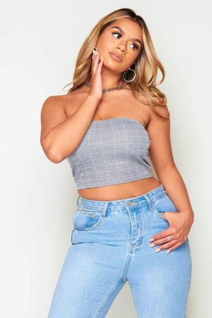 Grey Check Bandeau Crop Top