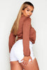 Brown Jersey Plunge Basic Long Sleeve Top