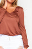 Brown Jersey Plunge Basic Long Sleeve Top