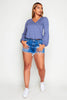 Dusty Blue Jersey Plunge Basic Long Sleeve Top