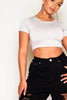 Grey Double Slinky Square Neck Crop Top